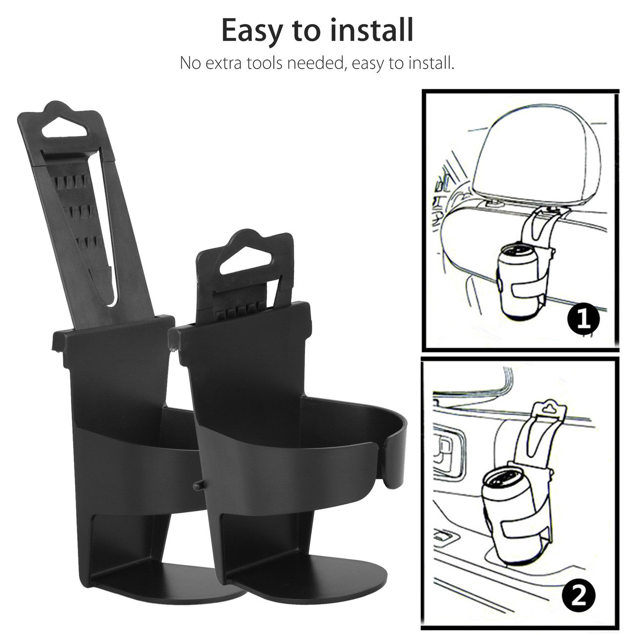 Plastic Car Cup Holder, Adjustable Drink Bottle Coffee Cup Holder Hanger for SUVs Cars Truck Jeep (Black), 2 Pack