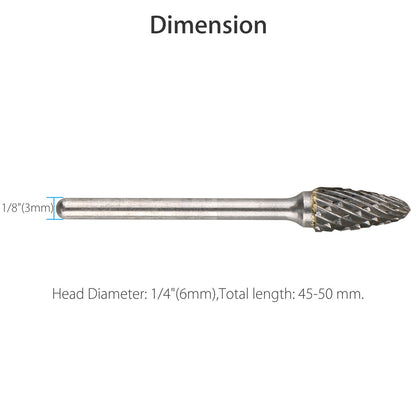 Tungsten Steel Solid Carbide Rotary Files Diamond Burrs Set with 1/8" Straight Shank and 1/4" Head to Fit Dremel Rotary Tool, 10pcs
