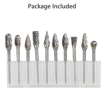 Tungsten Steel Solid Carbide Rotary Files Diamond Burrs Set with 1/8" Straight Shank and 1/4" Head to Fit Dremel Rotary Tool, 10pcs