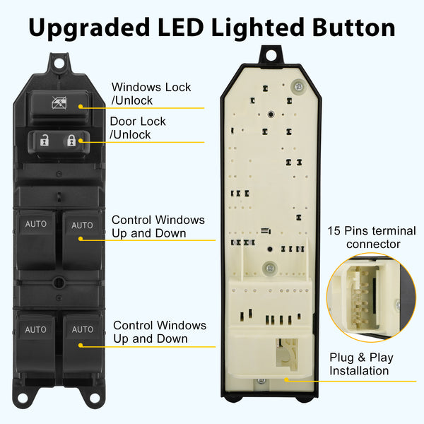 thumbnail image 2 of YBB-AUTOPARTS LED Power Window Switch – Driver Side For Toyota Tundra 2007-2021 – Blue LED, 84820-0R040 2 of 5