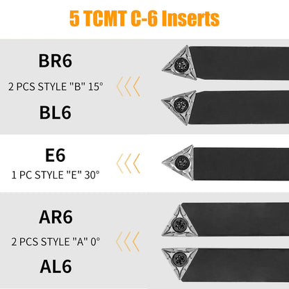 5 Carbide Turning Tools Set - Precision Turning with 60°, 75°, 90° Heads, Durable, Versatile, and Rust-Proof